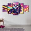 5 panels furious biker canvas art