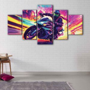 5 panels furious biker canvas art