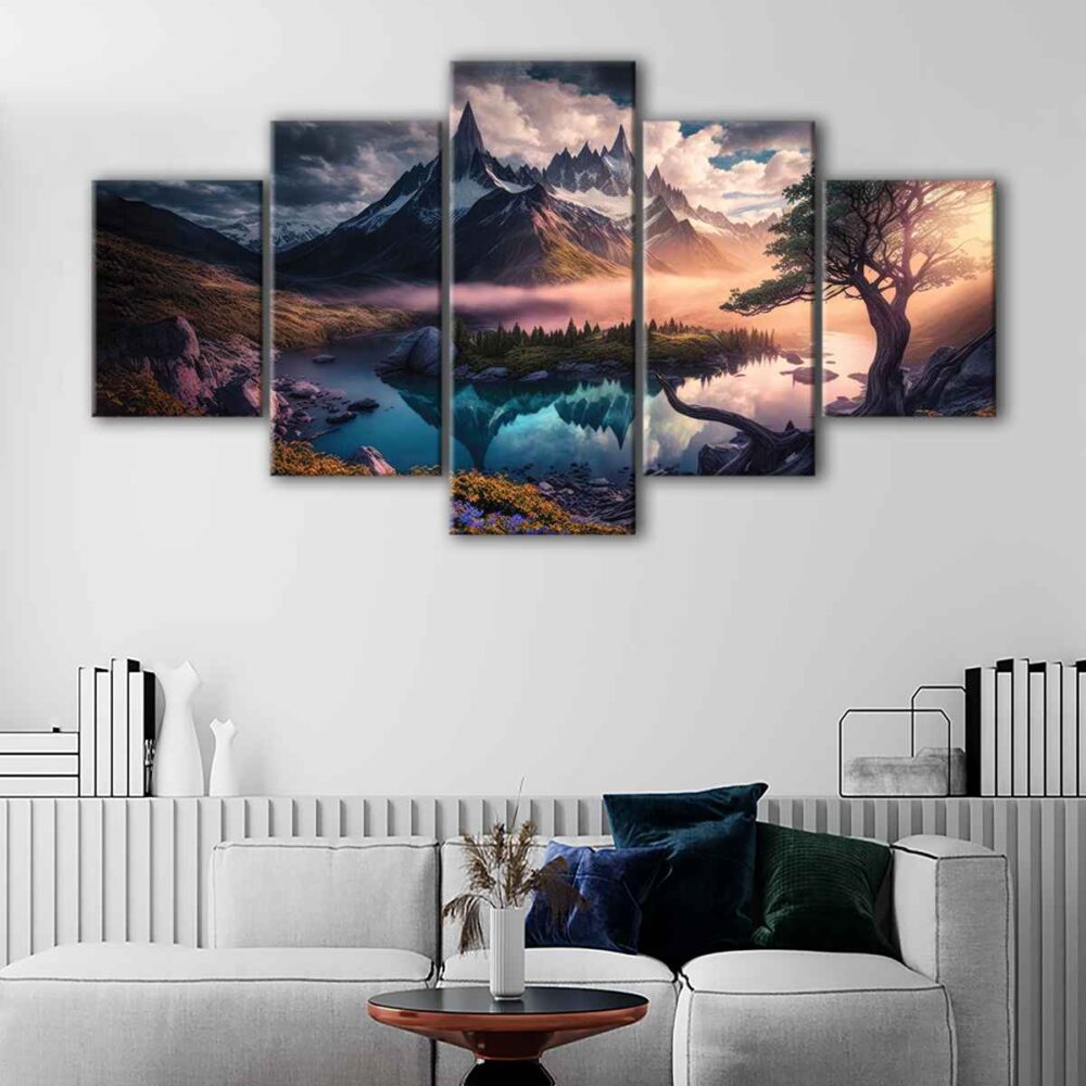 5 panels morning fog canvas art