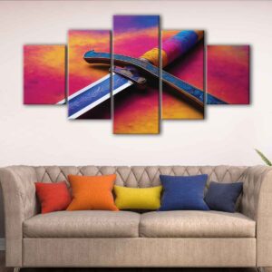 5 panels rainbow katana canvas art