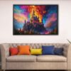 castle in fire floating frame canvas