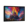 castle in fire framed canvas black frame