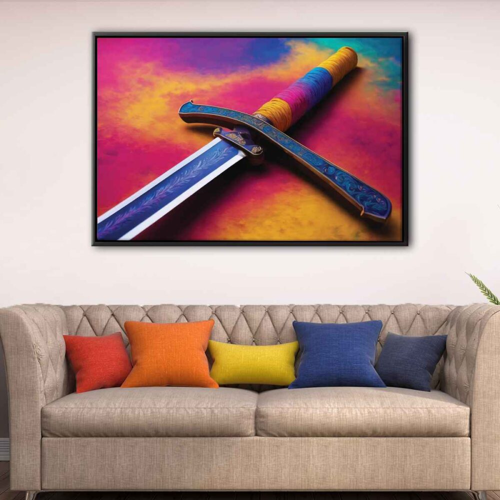 rainbow katana floating frame canvas