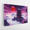 red moon temple stretched canvas