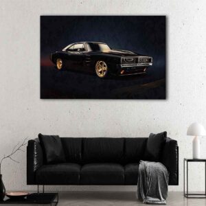 5 panels black dodge charger canvas art