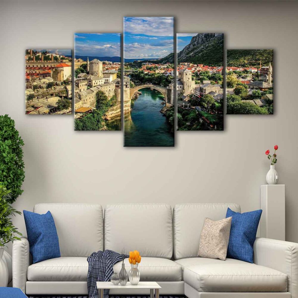 5 panels mostar old bridge canvas art
