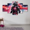 5 panels red samurai canvas art