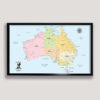 Colorful push pin Australia map - black frame