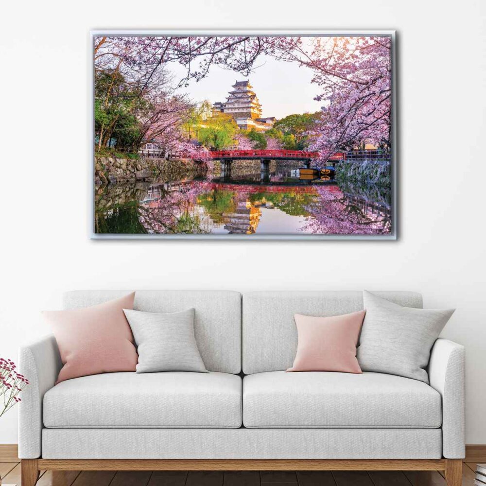 himeji castle floating frame canvas