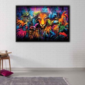 tableau graffiti de lion avec cadre flottant