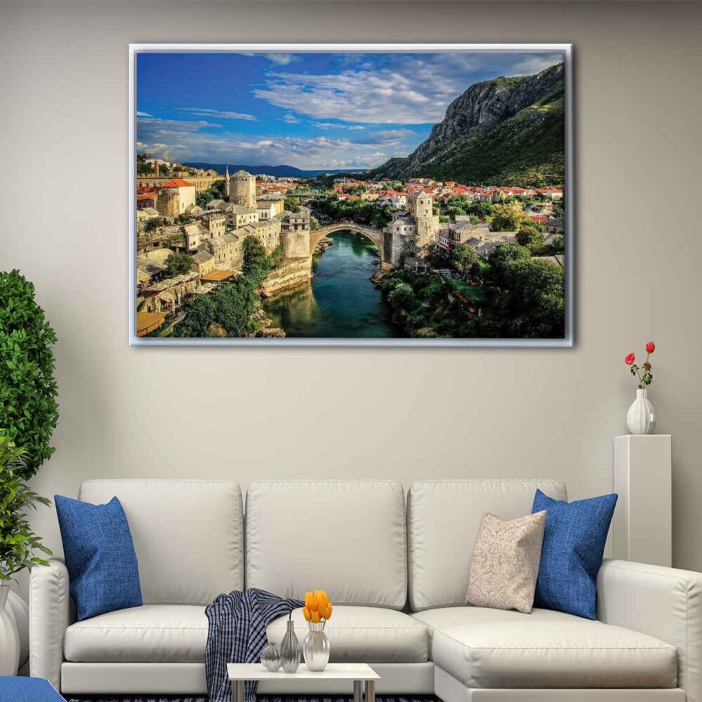 mostar old bridge floating frame canvas