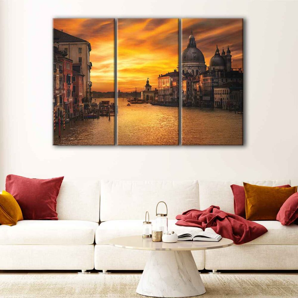 3 panels venice sunrise canvas art