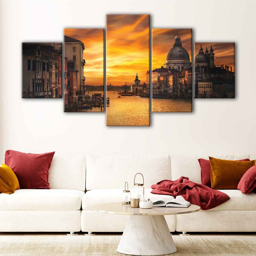 5 panels venice sunrise canvas art
