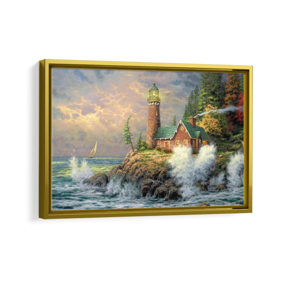 luxury lighthouse sunset framed canvas gold frame