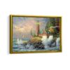 luxury lighthouse sunset framed canvas gold frame