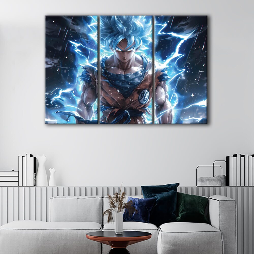 3 panels super saiyan blue canvas art