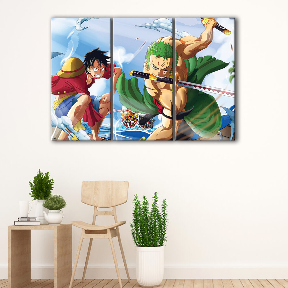 3 panels luffy and zoro canvas art