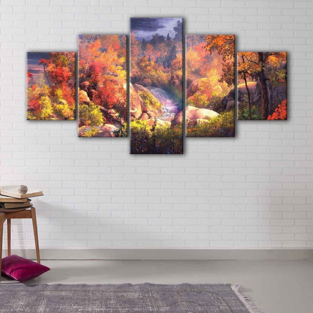 5 panels autumn forest canvas art