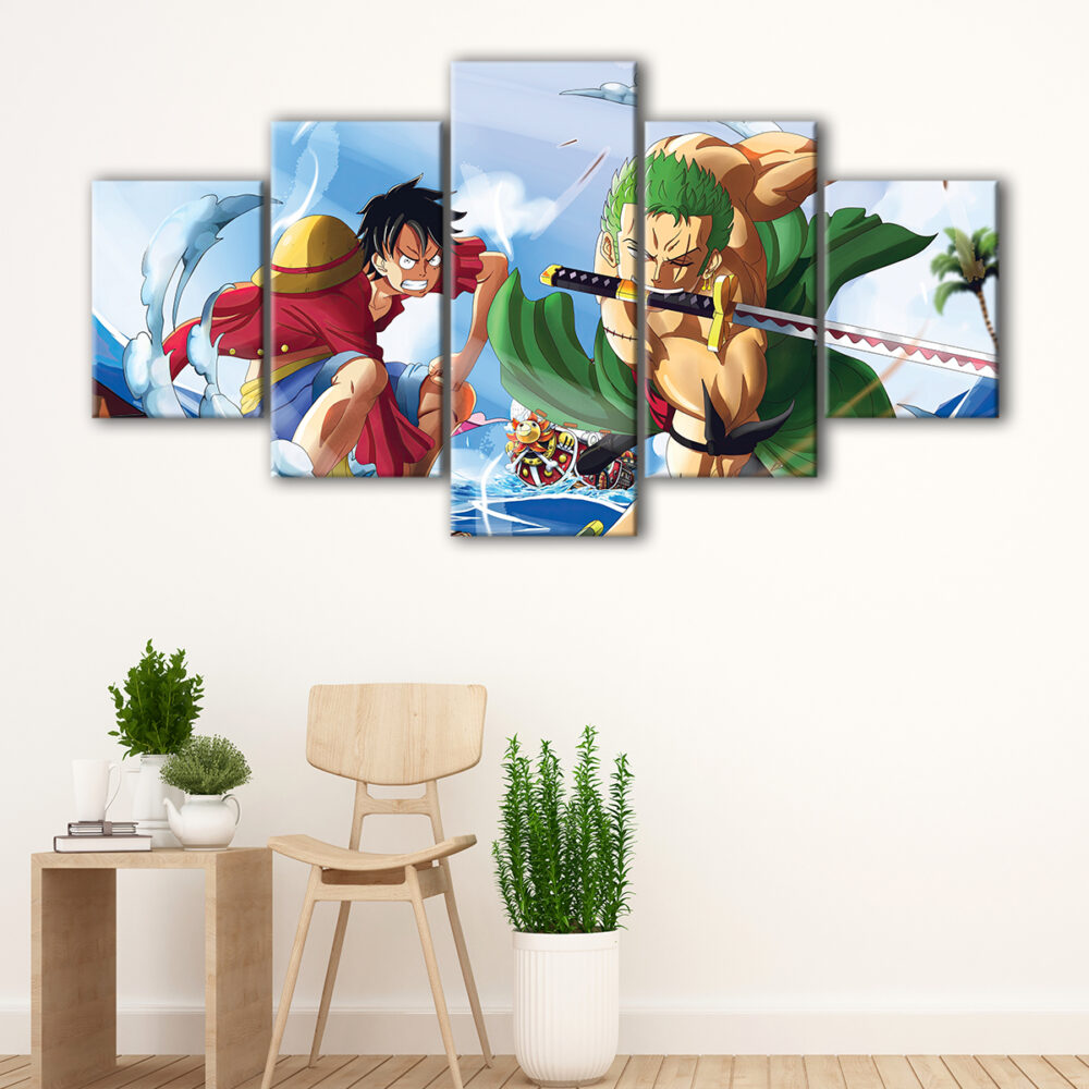 5 panels luffy and zoro canvas art