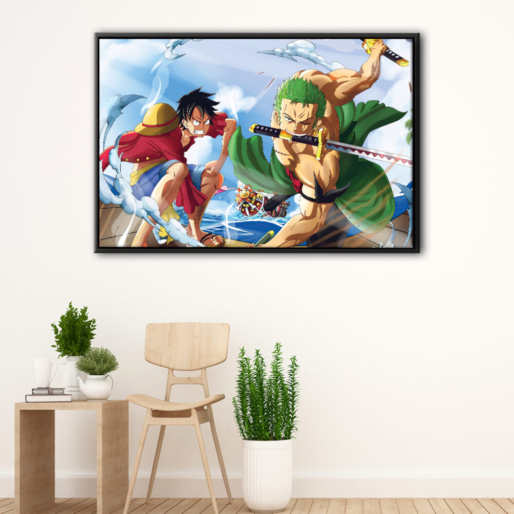 luffy and zoro floating frame canvas