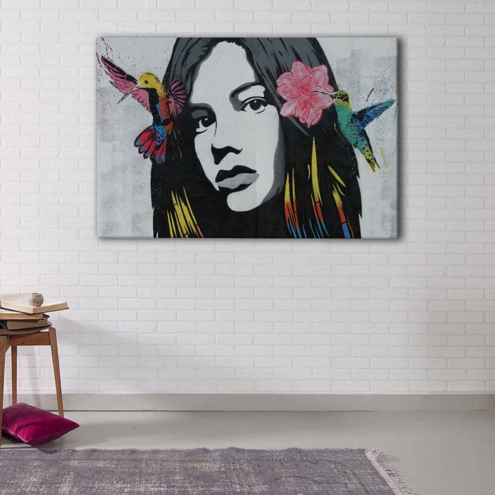 beautiful girl graffiti floating frame canvas