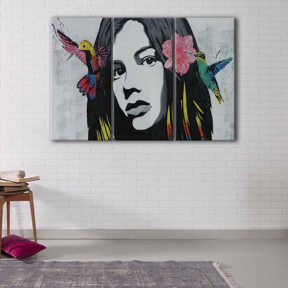 3 panels beautiful girl graffiti canvas art