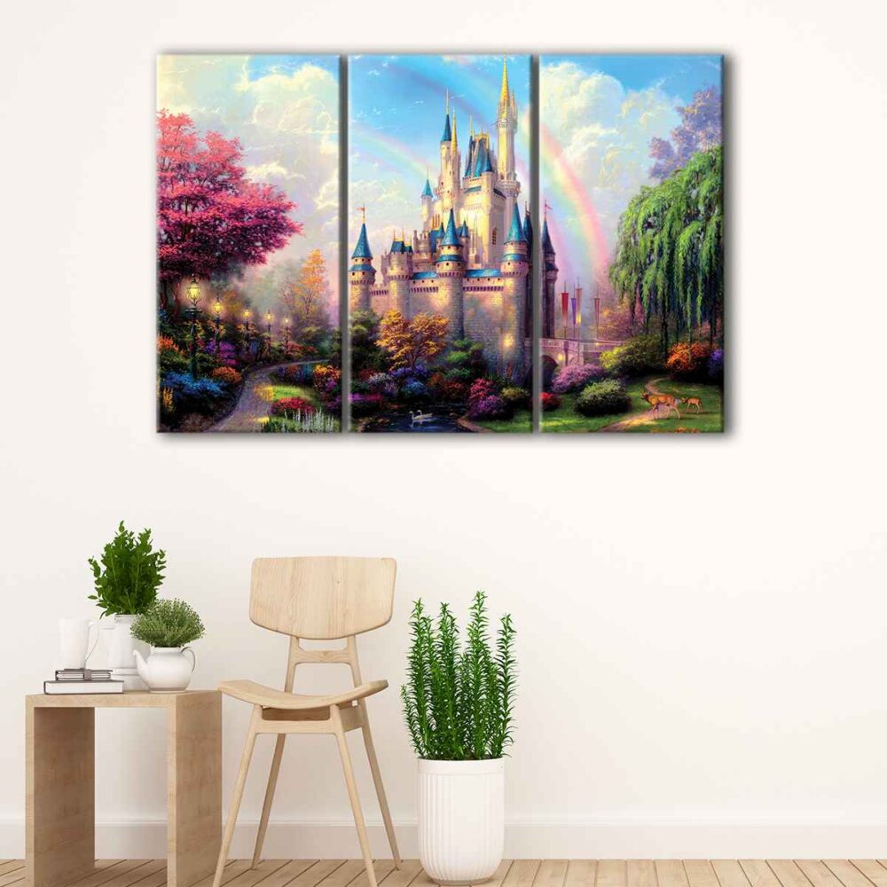 3 panels cinderella castle canvas art