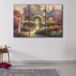 3 panels rosebud cottage canvas art