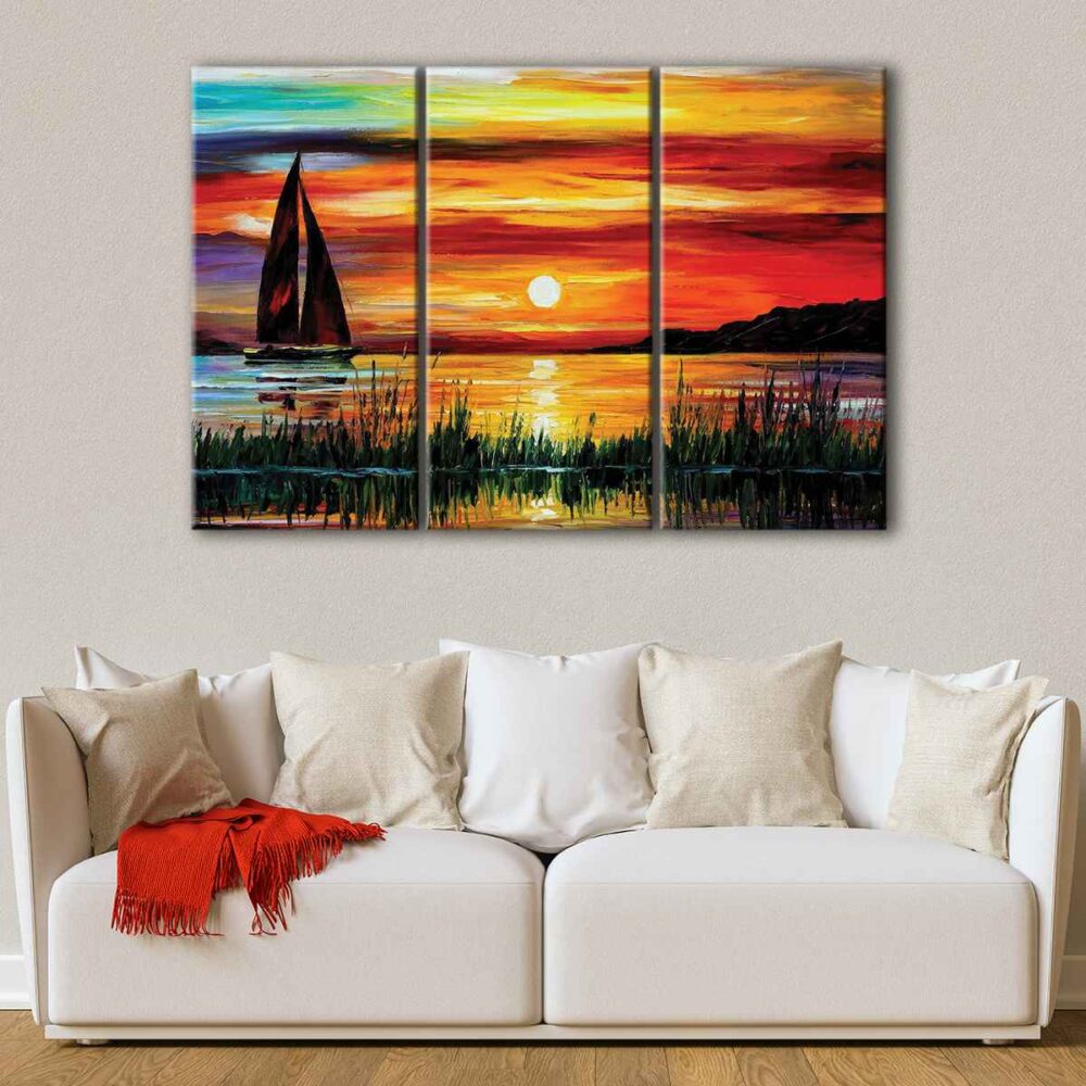 3 panels sunset in the beach canvas art