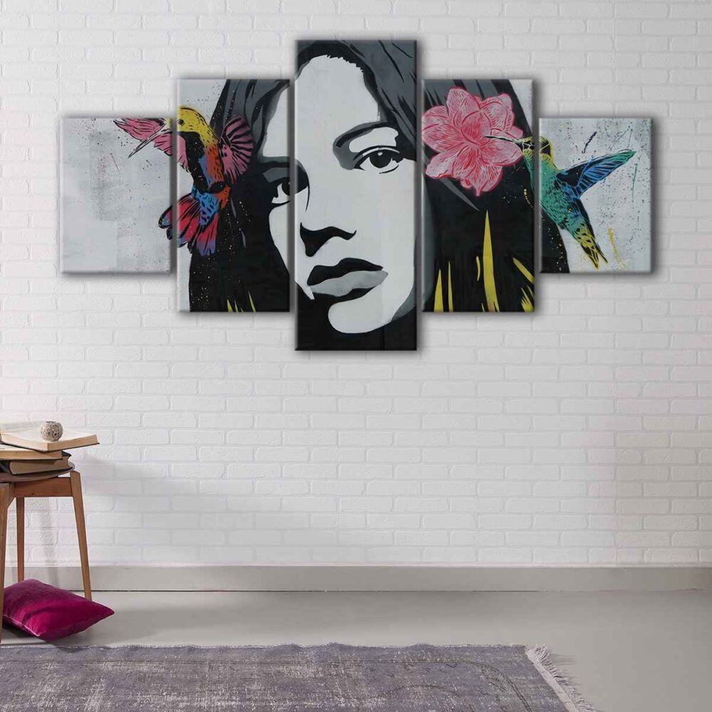 5 panels beautiful girl graffiti canvas art