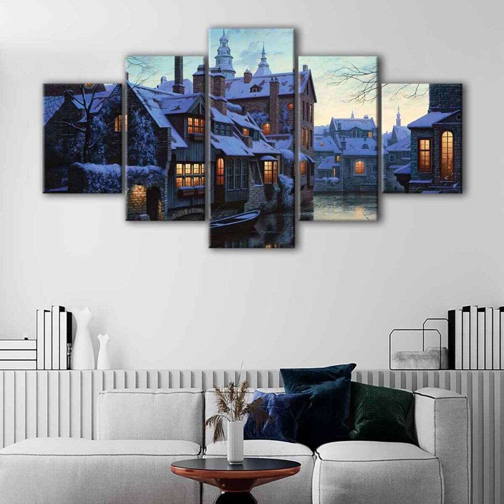 5 panels winter in bruges canvas art