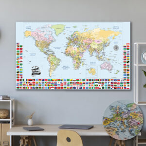 Push pin world map with flags featured