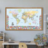Push pin world map with flags framed