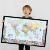 Push pin world map with flags framed Kids