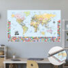 Push pin world map with flags rolled