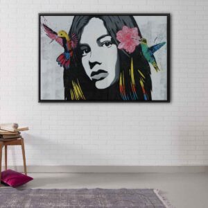 beautiful girl graffiti floating frame canvas