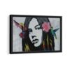 beautiful girl graffiti framed canvas black frame