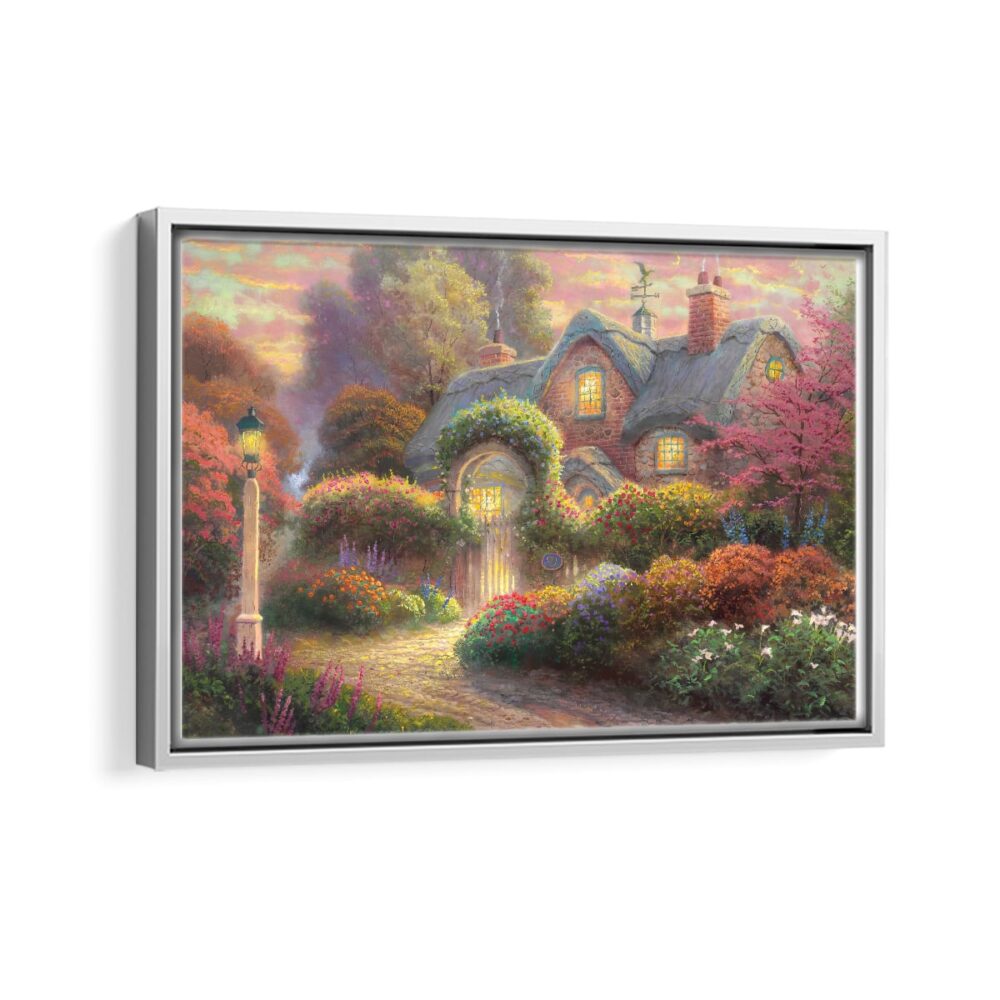 rosebud cottage framed canvas white frame