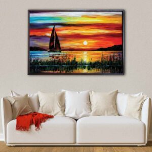 sunset in the beach floating frame canvas