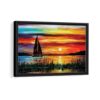 sunset in the beach framed canvas black frame