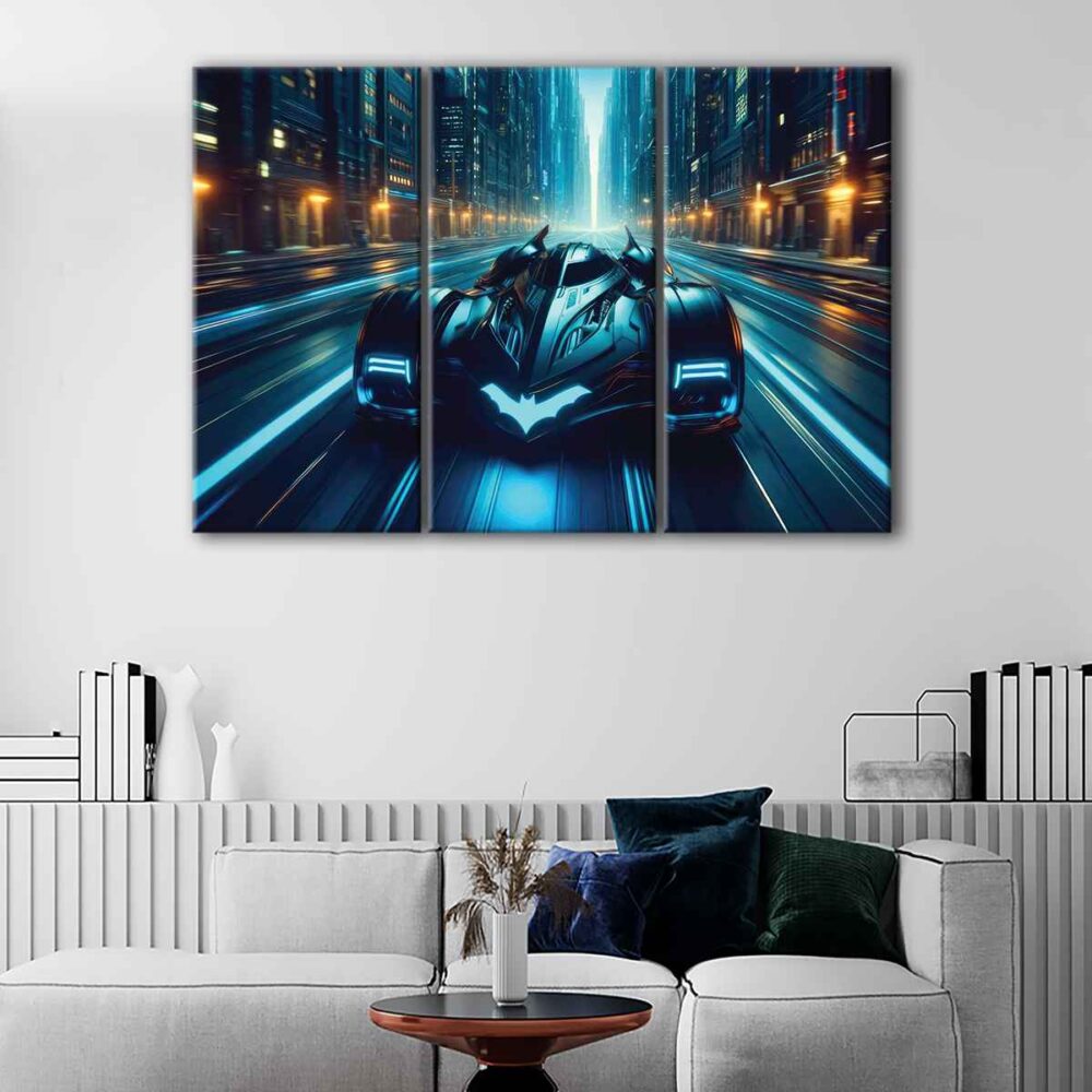 3 panels batmobile canvas art