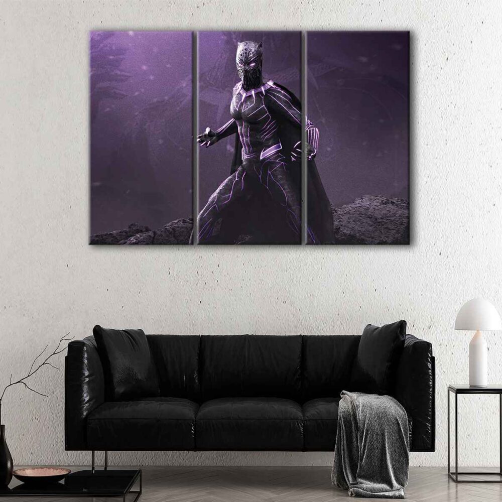 3 panels black panther fury canvas art