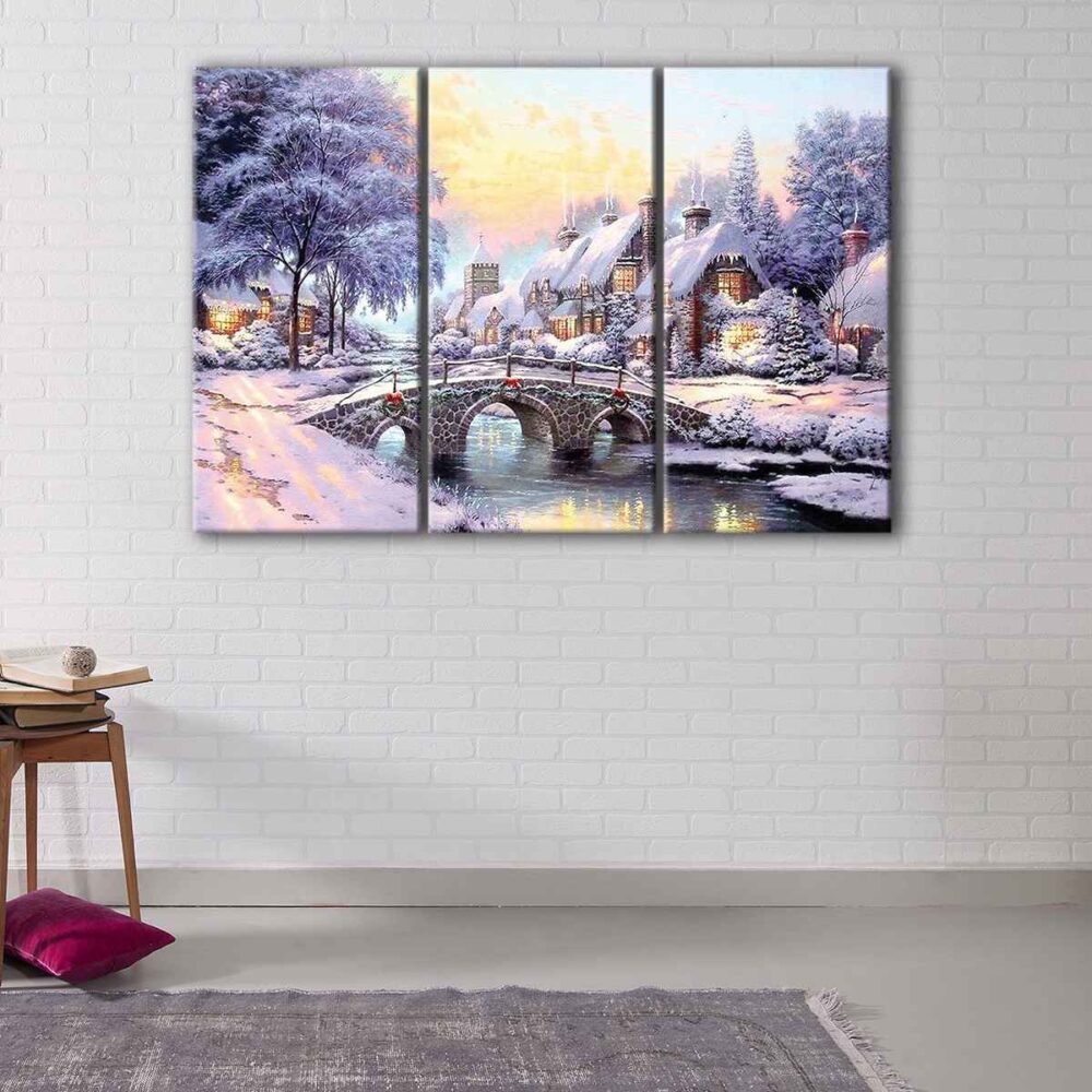 3 panels cobblestone christmas painting canvas art
