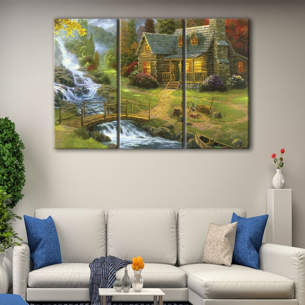3 panels mountain paradise canvas art