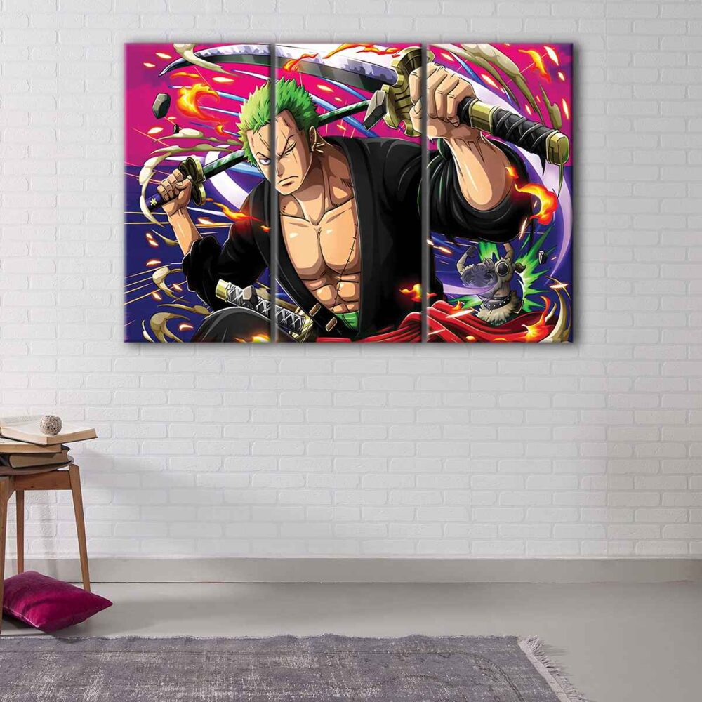 3 panels roronoa zoro attack canvas art