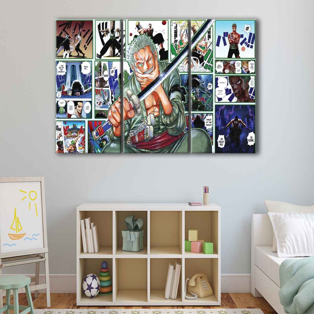 3 panels roronoa zoro story canvas art