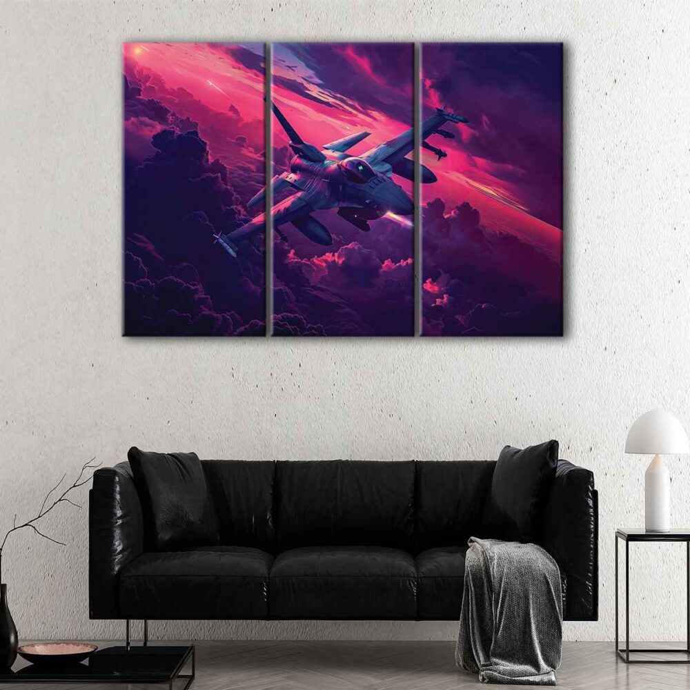 3 panels tactical fighter canvas art