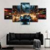 5 panels batmobile in fire canvas art