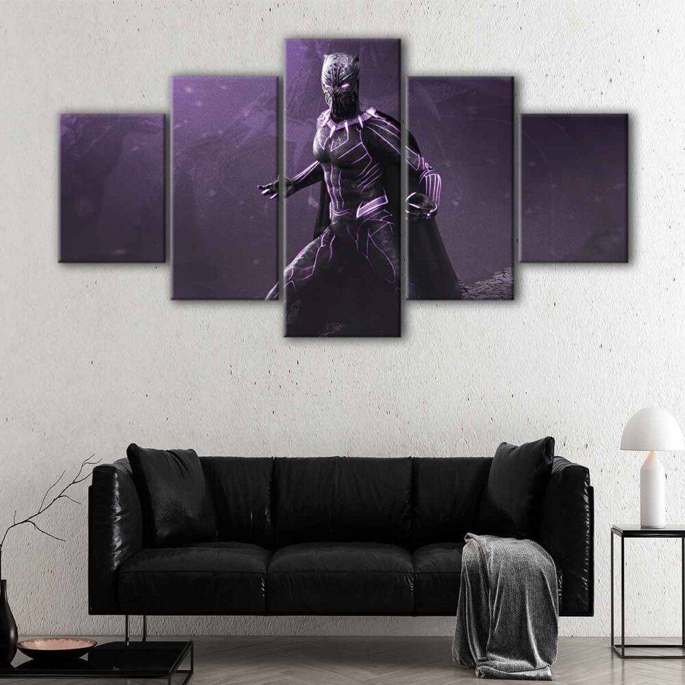5 panels black panther fury canvas art