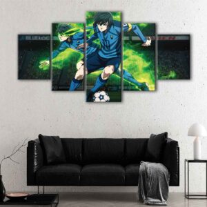 5 panels blue lock canvas art